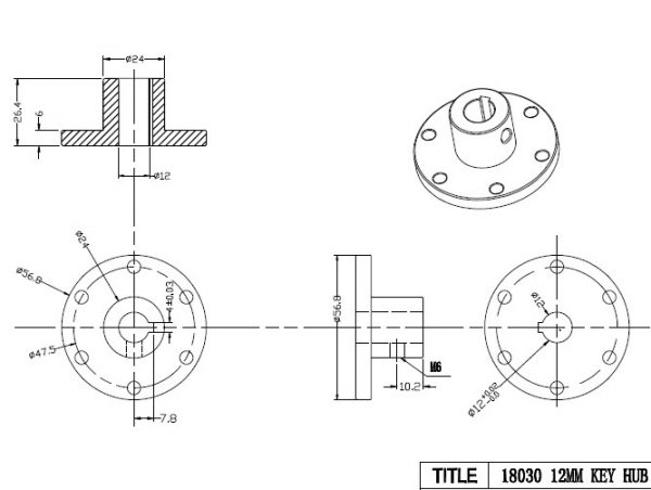 CasterBot 12mm Keyway Coupling CB18030 Stainless Steel Key Hub for Mecanum Wheels
