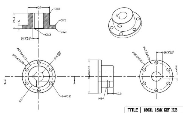 CasterBot 16mm Keyway Coupling CB18031 Stainless Steel Key Hub for Mecanum Wheels