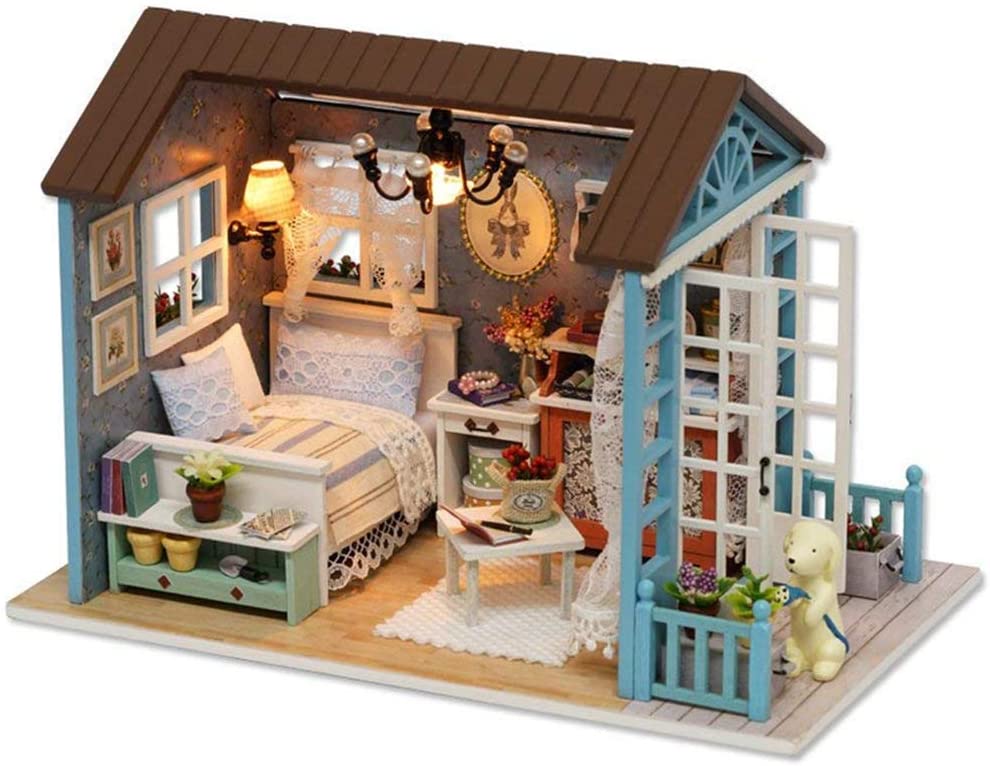 UniHobby DIY Miniature Dollhouse Kit Impression Hawaii with Furniture Dust Proof Wooden Dollhouse Gift 