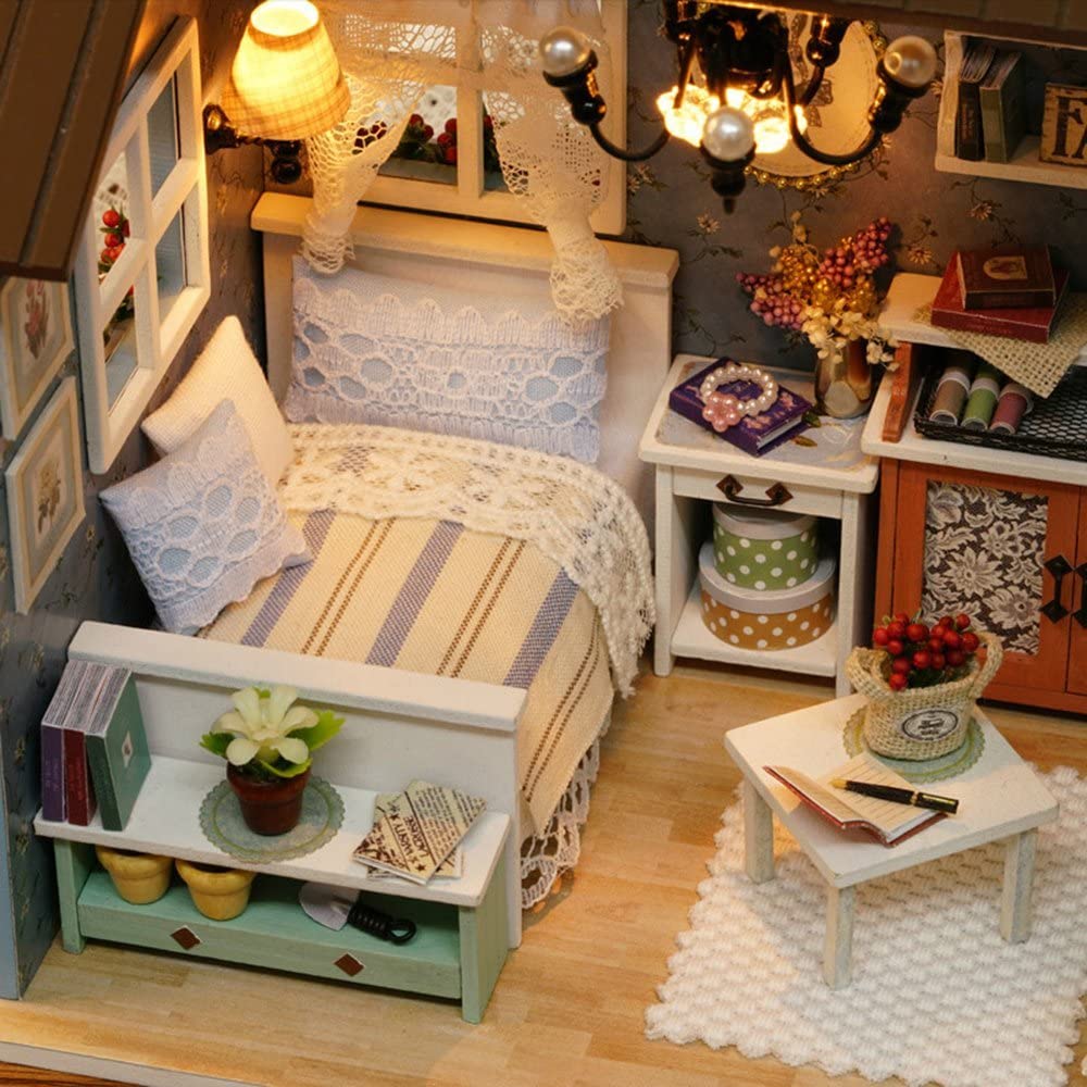  DIY Miniature Dollhouse Kit,UniHobby Time Apartment DIY  Dollhouse Kit with Wooden Furniture Light Gift House Toy for Adults : Toys  & Games